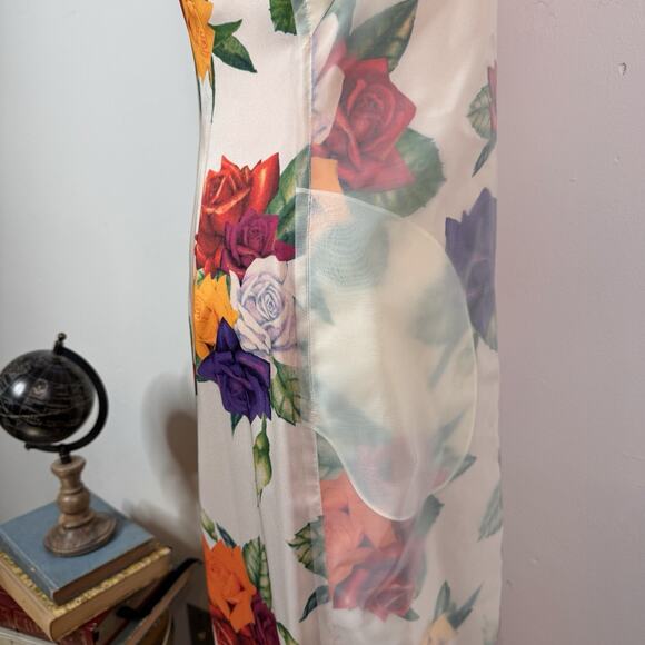 Commission Cold Shoulder Sheath Dress Organza Floral Raw Edge Avant Garde Size 4 - Picture 12 of 14